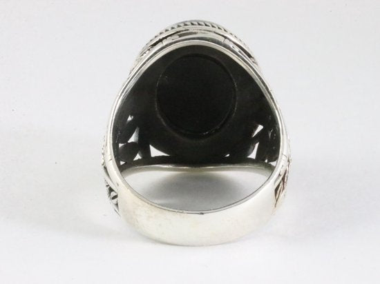 Zware bewerkte zilveren ring met blauwe turkoois afbeelding 3