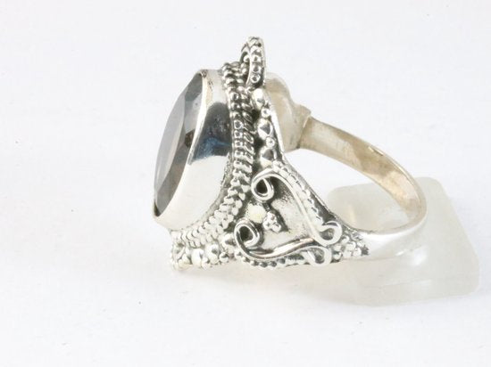 Bewerkte zilveren ring met rookkwarts afbeelding 2