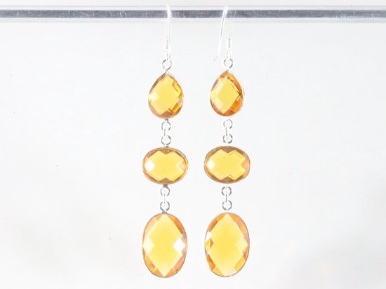 Lange zilveren oorbellen met champagne kwarts afbeelding 4