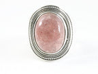 Bewerkte zilveren ring met aardbeienkwarts afbeelding 4