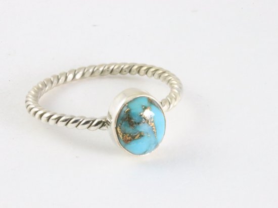 Fijne zilveren ring met blauwe koperturkoois - maat 19 afbeelding 1