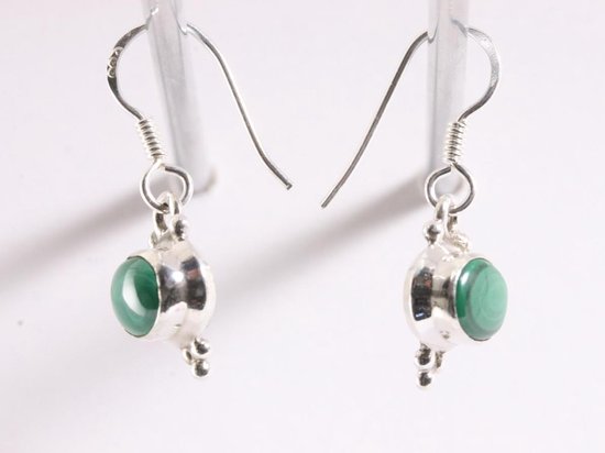 Fijne bewerkte zilveren oorbellen met malachiet afbeelding 2