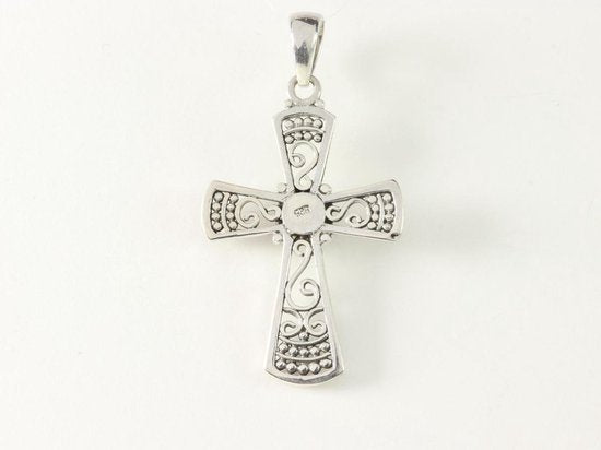 Opengewerkte zilveren kruishanger met 18k gouden decoratie afbeelding 3