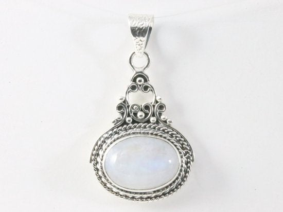 Bewerkte zilveren hanger met regenboog maansteen afbeelding 4