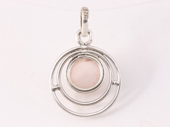 Ronde opengewerkte zilveren hanger met rozenkwarts afbeelding 3