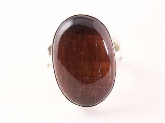 Grote ovale zilveren ring met rode tijgeroog afbeelding 4
