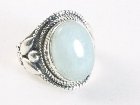 Zware bewerkte zilveren ring met aquamarijn afbeelding 1