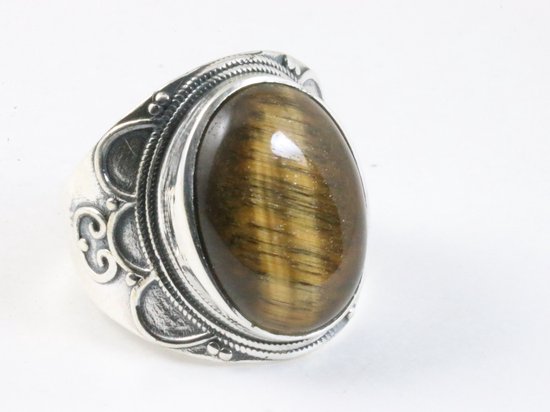 Bewerkte zilveren ring met tijgeroog afbeelding 1