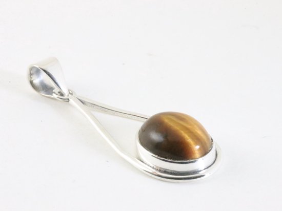 Zilveren hanger met tijgeroog aan ketting afbeelding 2