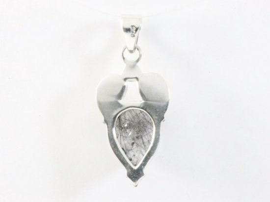 Bewerkte zilveren hanger met zwarte rutielkwarts afbeelding 3