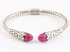 Traditionele bewerkte zilveren klemarmband met robijn afbeelding 1