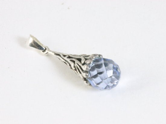 Bewerkte zilveren hanger met aquamarijn aan ketting afbeelding 2