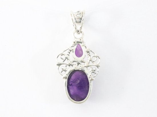 Opengewerkte zilveren hanger met amethist afbeelding 3
