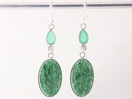 Lange zilveren oorbellen met mosagaat en groene chalcedoon afbeelding 3