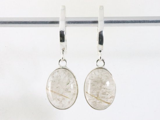 Hoogglans zilveren oorbellen met gouden rutielkwarts afbeelding 3