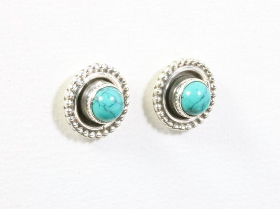 Fijne bewerkte ronde zilveren oorstekers met turkoois afbeelding 3