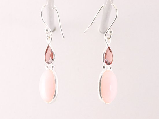 Zilveren oorbellen met roze opaal en granaat afbeelding 2