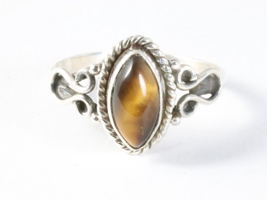 Fijne bewerkte zilveren ring met tijgeroog afbeelding 4