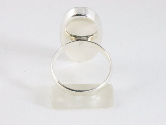 Langwerpige hoogglans zilveren ring met chrysocolla afbeelding 3