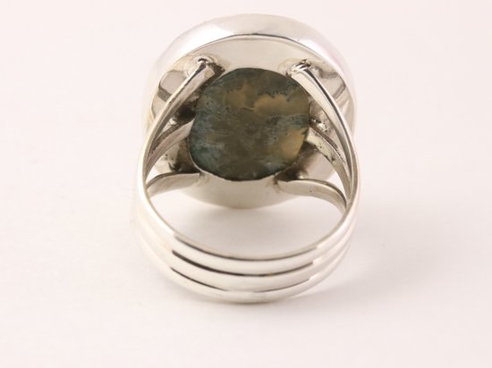 Grote zilveren ring met mosagaat afbeelding 3