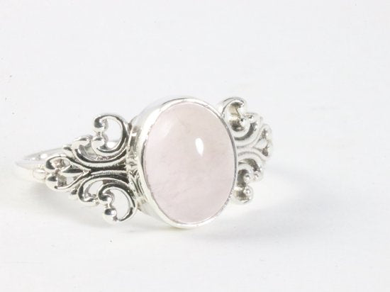 Fijne bewerkte zilveren ring met rozenkwarts afbeelding 1