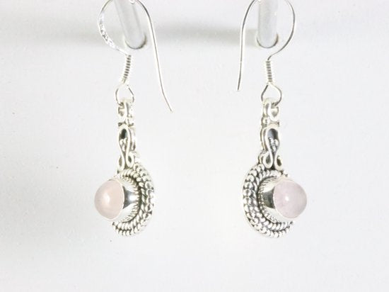 Bewerkte zilveren oorbellen met rozenkwarts afbeelding 2