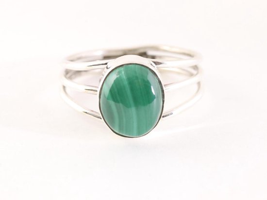 Opengewerkte zilveren ring met malachiet afbeelding 4