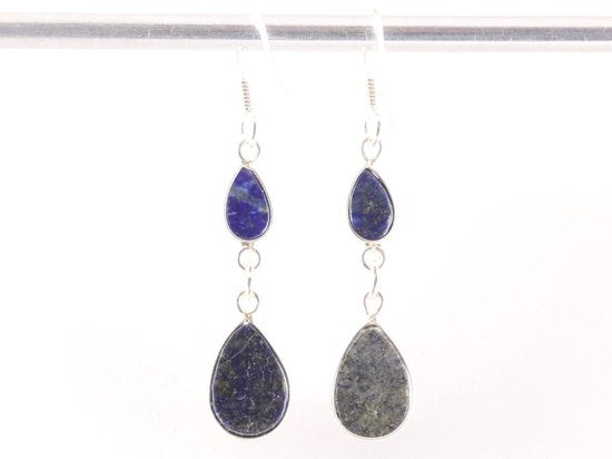 Fijne lange zilveren oorbellen met lapis lazuli afbeelding 3
