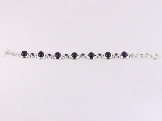 Zware zilveren schakelarmband met amethist afbeelding 3