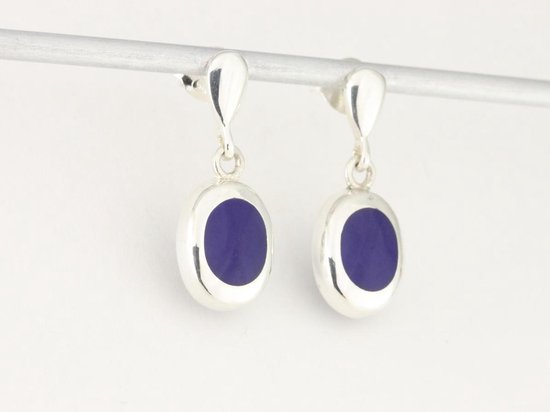 Hoogglans zilveren oorstekers met lapis lazuli afbeelding 2
