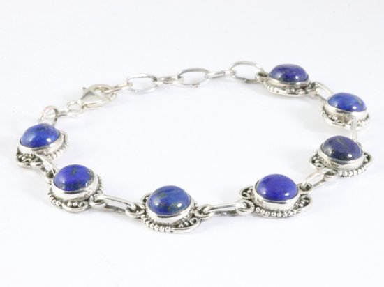 Bewerkte zilveren armband met lapis lazuli afbeelding 2