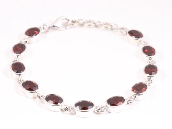 Hoogglans zilveren armband met granaat afbeelding 1