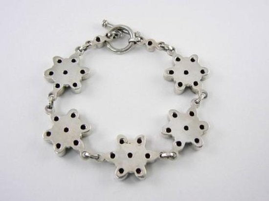 Zilveren schakelarmband ingelegd met gefacetteerde granaat stenen afbeelding 2