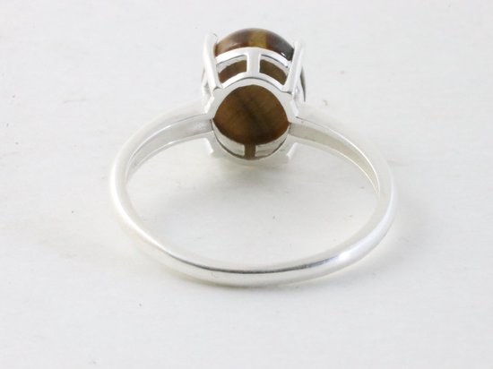 Fijne hoogglans zilveren ring met tijgeroog afbeelding 3