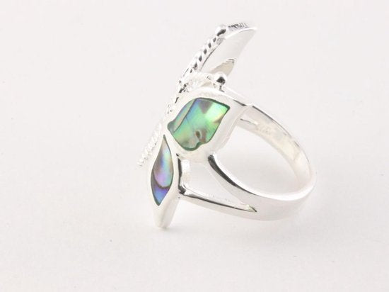 Zilveren vlinder ring met abalone schelp afbeelding 3