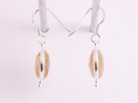 Fijne ronde zilveren oorbellen met gouden rutielkwarts afbeelding 2