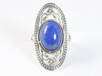 Langwerpige opengewerkte zilveren ring met lapis lazuli afbeelding 4