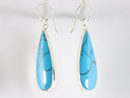 Lange druppelvormige zilveren oorbellen met blauwe turkoois afbeelding 2