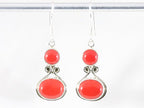 Zilveren oorbellen met rode koraal steen afbeelding 4