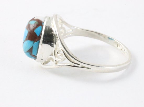 Opengewerkte zilveren ring met blauwe turkoois afbeelding 2