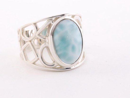 Grote opengewerkte zilveren ring met larimar afbeelding 1