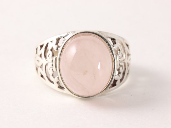 Opengewerkte zilveren ring met rozenkwarts afbeelding 4