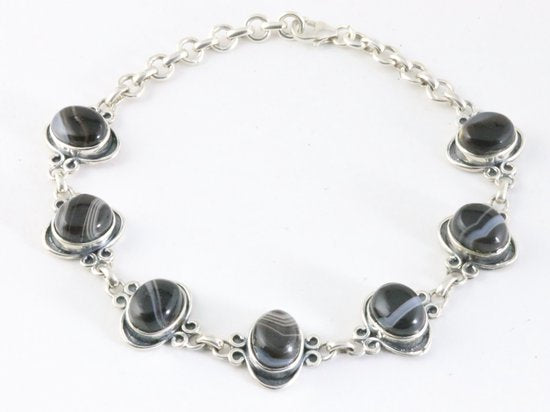 Bewerkte zilveren armband met Botswana agaat afbeelding 1