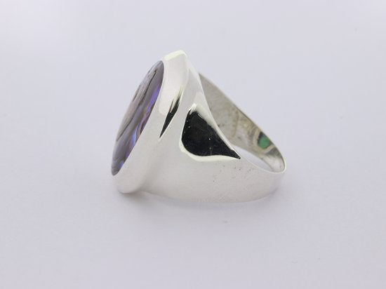 Hoogglans zilveren ring met abalone schelp afbeelding 2