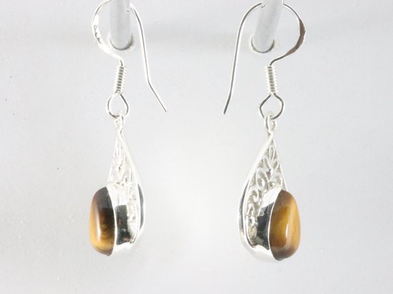 Opengewerkte zilveren oorbellen met tijgeroog afbeelding 2