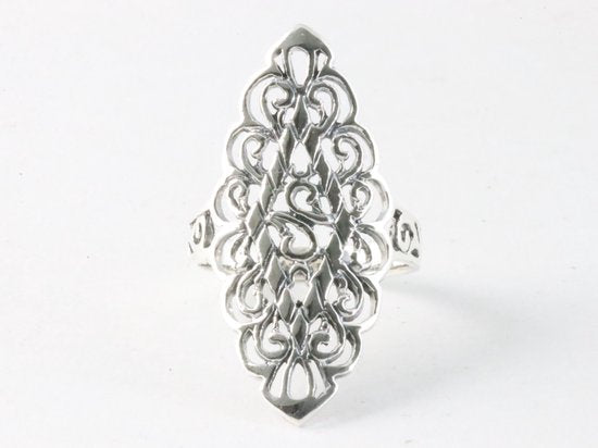 Langwerpige opengewerkte zilveren ring afbeelding 4