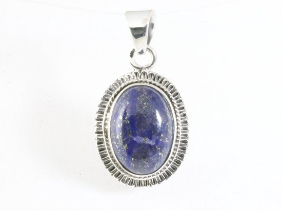 Fijne bewerkte ovale zilveren hanger met lapis lazuli afbeelding 4