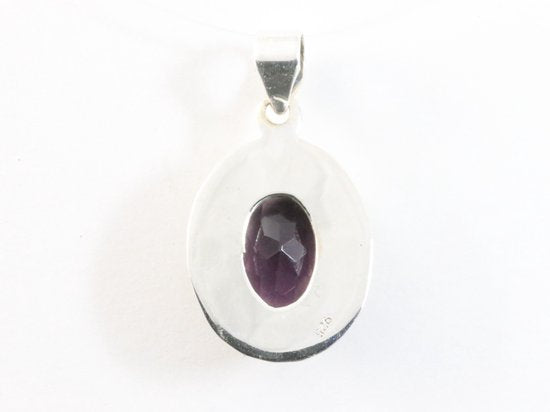 Fijne bewerkte ovale zilveren hanger met amethist afbeelding 3