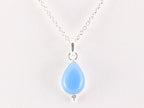 Fijne druppelvormige zilveren hanger met blauwe chalcedoon aan ketting afbeelding 4