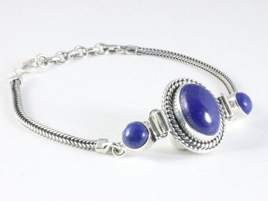 Bewerkte zilveren armband met lapis lazuli afbeelding 2